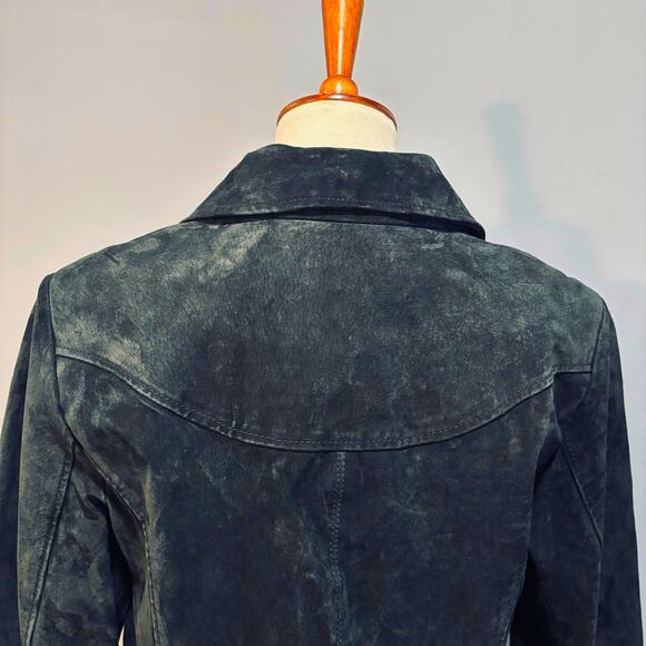 Vintage Black 100% Suede Leather Knee-Length Car Coat Jacket, Women's Size M - Picture 5 of 7
